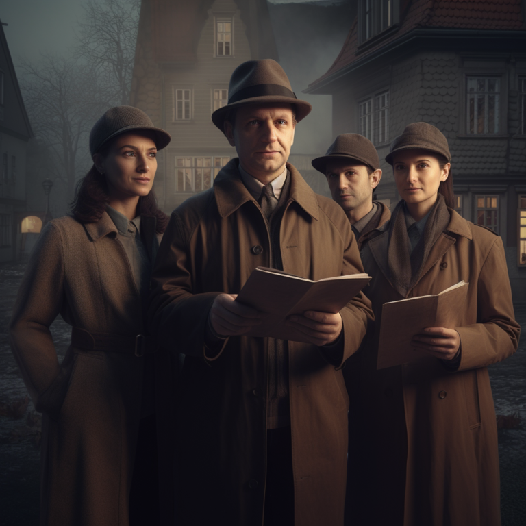 Gruppe von Detektiven am Spielen in der Altstadt